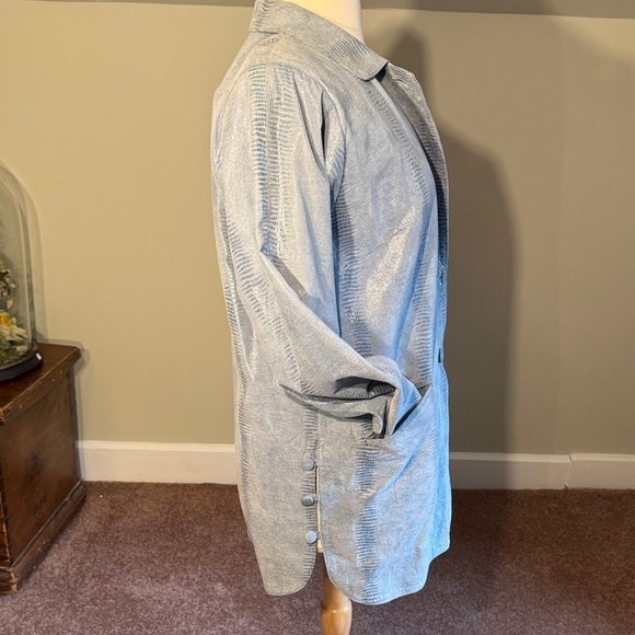 Vintage Chic Bettina Rizzi Light Blue Leather Snake Embossed Women's Jacket - Picture 4 of 9